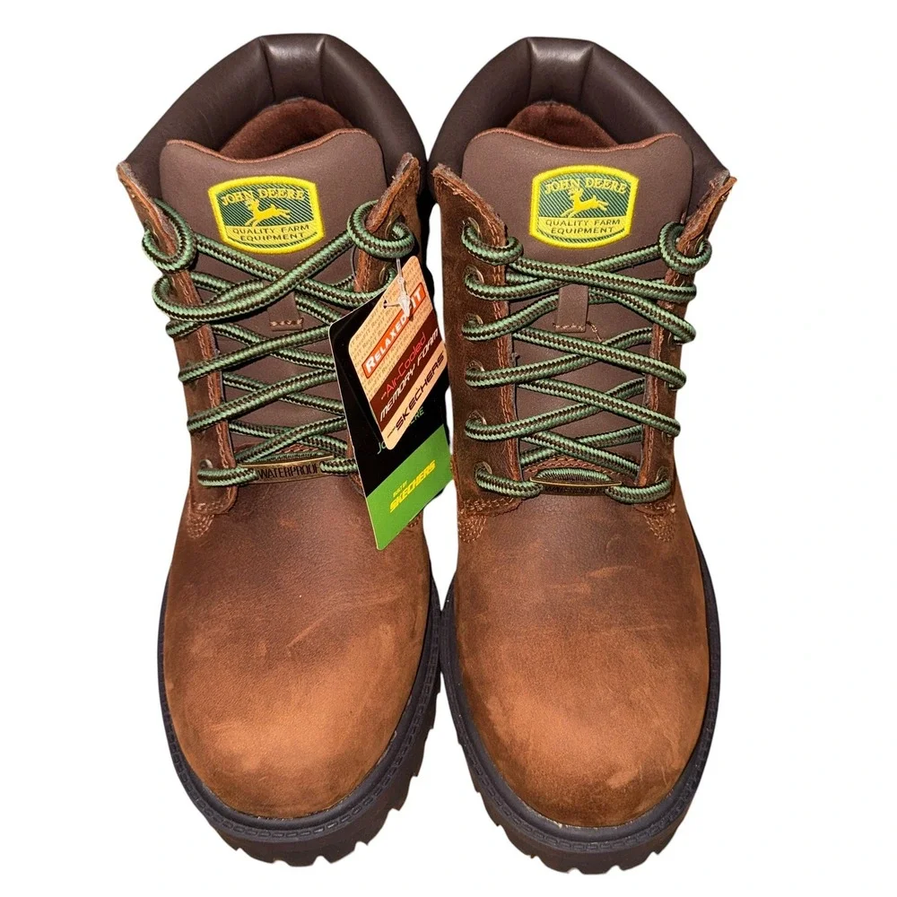NEW John Deere Skechers Sergeants-Dozer Mens 8.5 Boots Brown Waterproof Leather